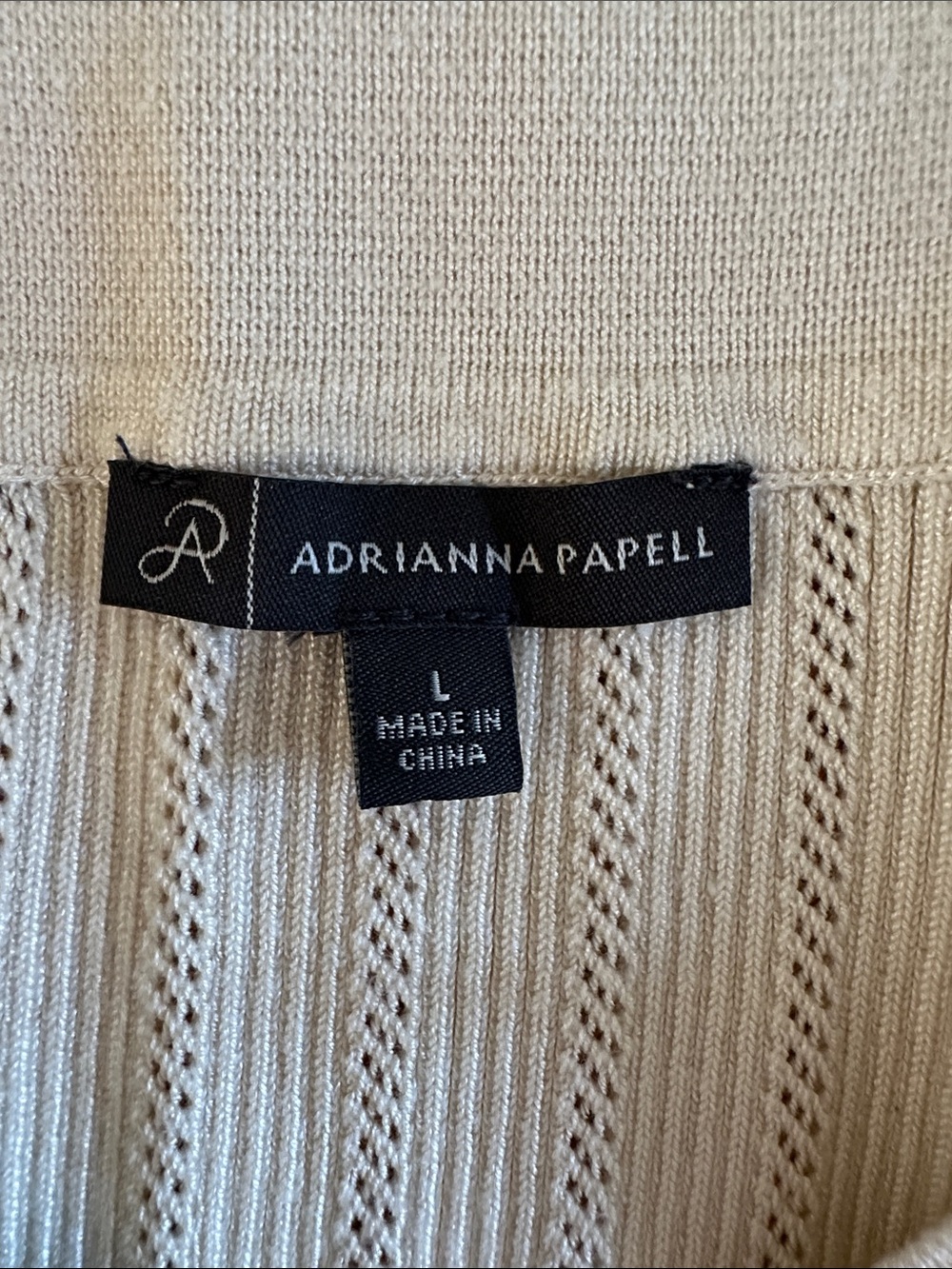 Adrianna Papell Cream Polo Top Black Trim Ribbed Knit, Size Large - Picture 6 of 8